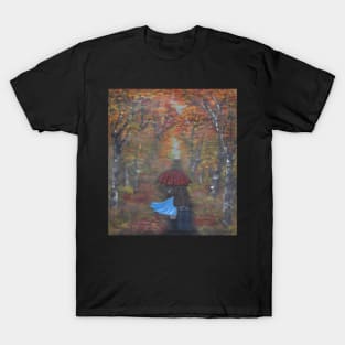 AUTUMN LOVERS WALKING IN THE FALL DESIGN, PRINT IMAGE OF ORIGINAL PAINTING ART T-Shirt